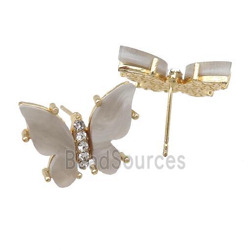 gray Resin Butterfly Stud Earrings, gold plated