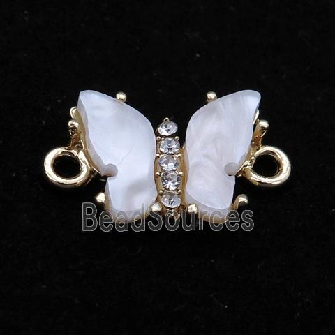 white pearlized Resin Butterfly Connector, gold plated