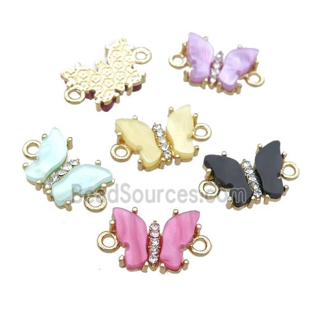 Resin Butterfly Connector pave zircon, gold plated, mixed color