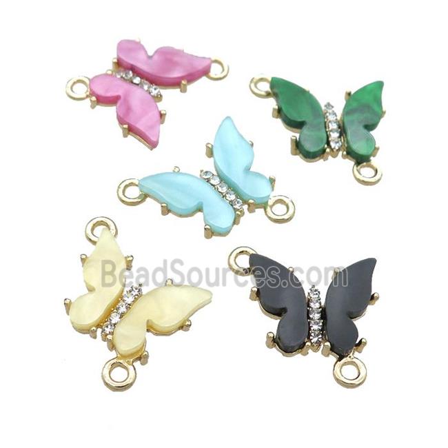 Resin Butterfly Connector pave zircon, gold plated, mixed