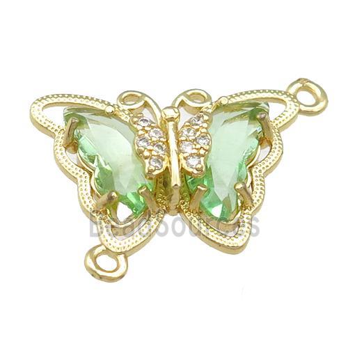 lt.green Crystal Glass Butterfly Connector, gold plated