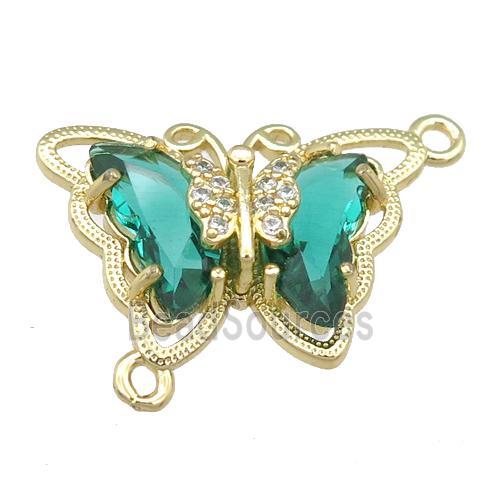 green Crystal Glass Butterfly Connector, gold plated