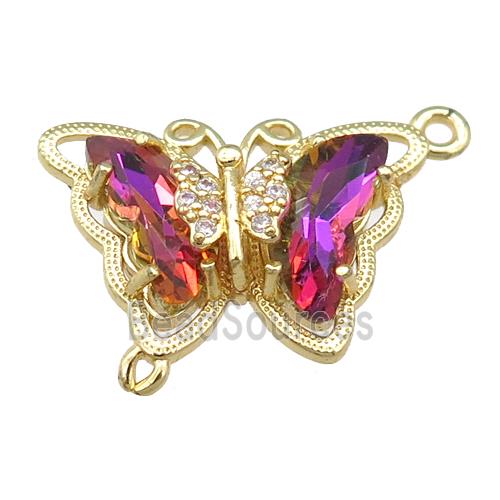 mauve Crystal Glass Butterfly Connector, gold plated