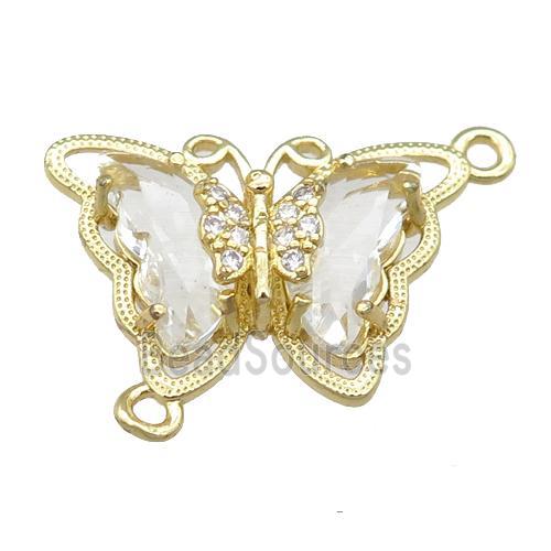 clear Crystal Glass Butterfly Connector, gold plated