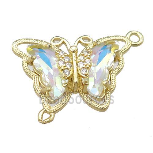 clear AB-color Crystal Glass Butterfly Connector, gold plated