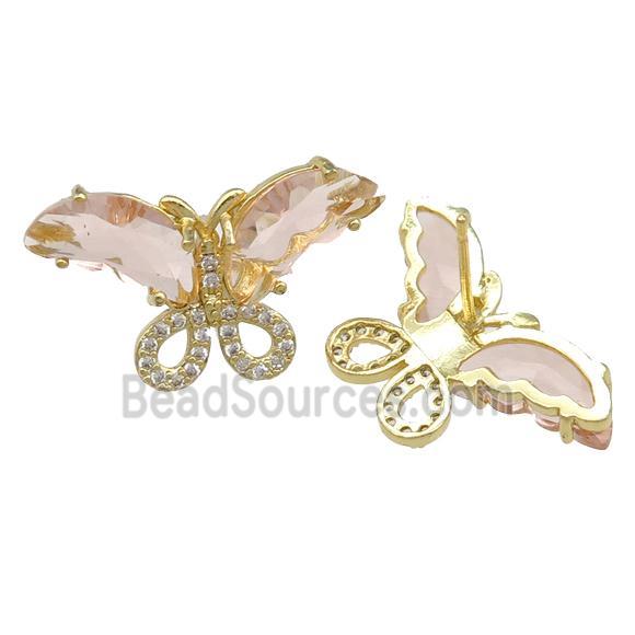 peach Crystal Glass Butterfly Stud Earring, gold plated