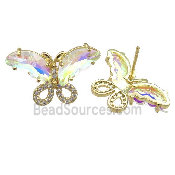 clear AB-color Crystal Glass Butterfly Stud Earring, gold plated