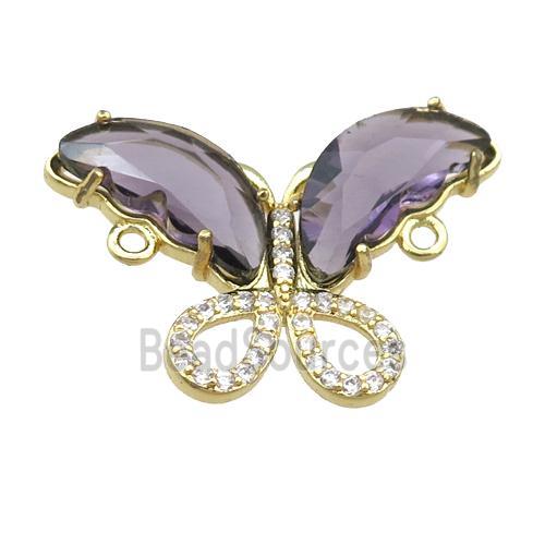 purple Crystal Glass Butterfly Connector, gold plated