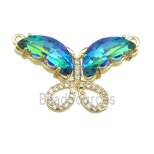 bluegreen Crystal Glass Butterfly Pendant with 2loops, gold plated