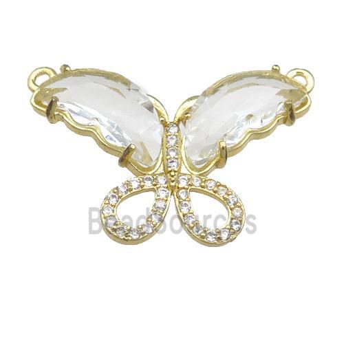 clear Crystal Glass Butterfly Pendant with 2loops, gold plated