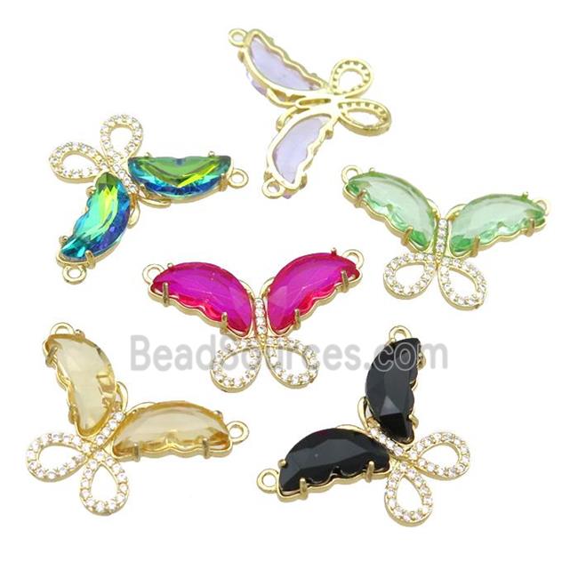 mixed Crystal Glass Butterfly Pendant pave zircon with 2loops, gold plated