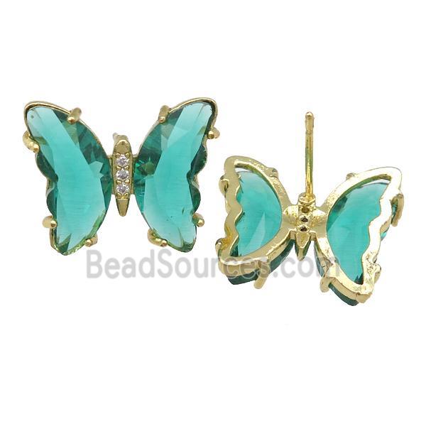 peacockgreen Crystal Glass Butterfly Stud Earrings, gold plated