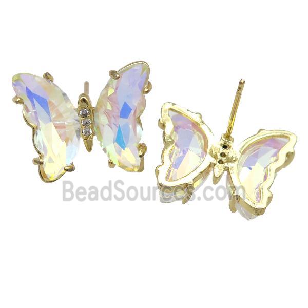 clear AB-color Crystal Glass Butterfly Stud Earrings, gold plated