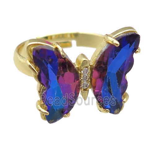 blue Crystal Glass Butterfly Rings, gold plated