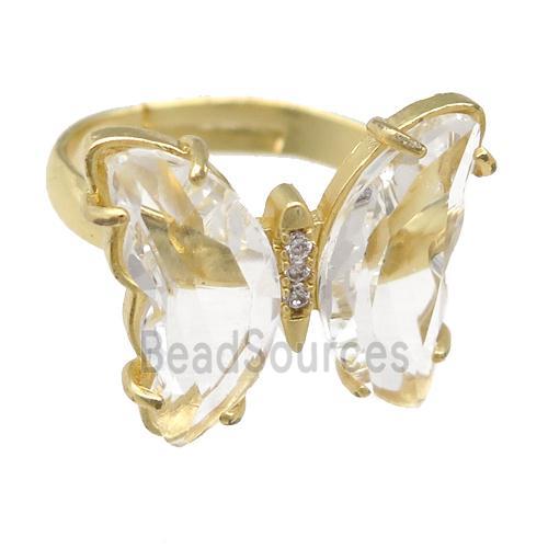 clear Crystal Glass Butterfly Rings, gold plated