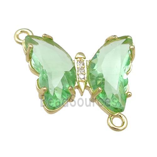 lt.green Crystal Glass Butterfly Connector, gold plated