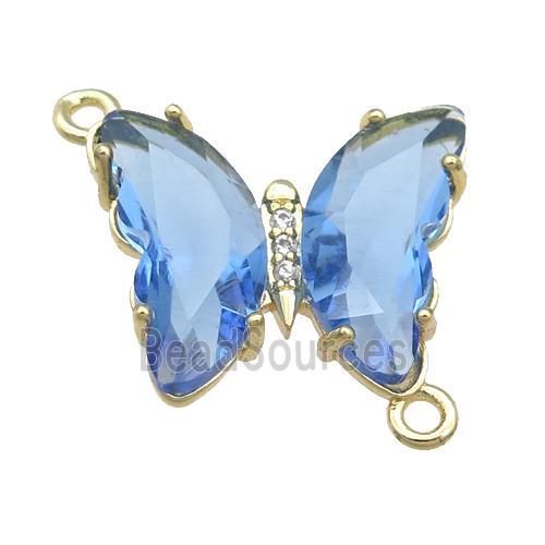 blue Crystal Glass Butterfly Connector, gold plated