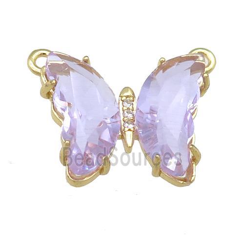 lavender Crystal Glass Butterfly Pendant with 2loops, gold plated