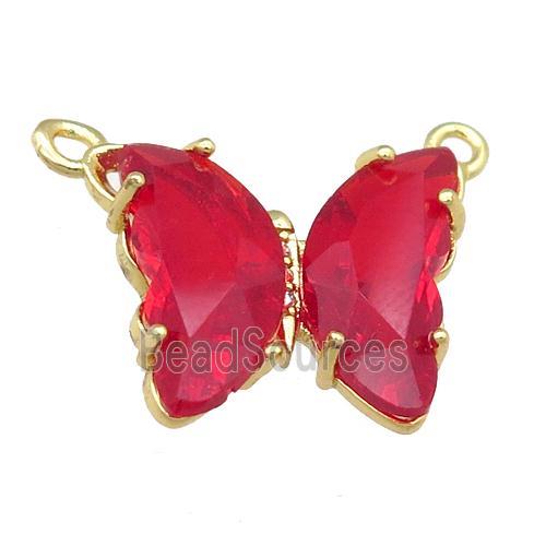 red Crystal Glass Butterfly Pendant with 2loops, gold plated