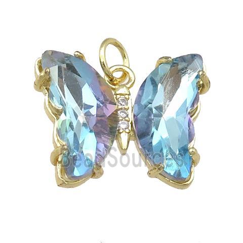 lt.blue Crystal Glass Butterfly Pendant, gold plated
