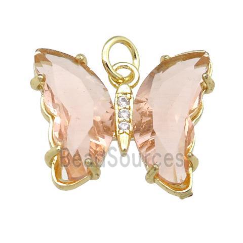 peach Crystal Glass Butterfly Pendant, gold plated