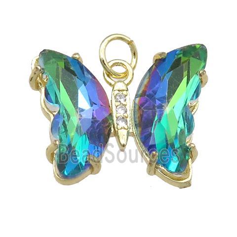 bluegreen Crystal Glass Butterfly Pendant, gold plated