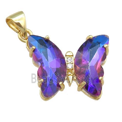 bluepurple Crystal Glass Butterfly Pendant, gold plated