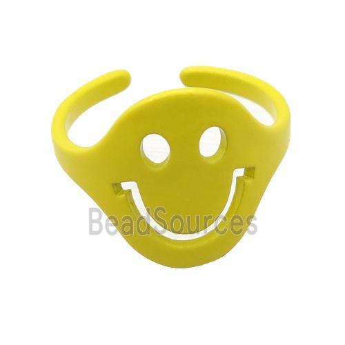 copper Rings with yellow fire lacquered, smileface emoji, adjustable