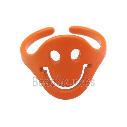 copper Rings with orange fire lacquered, smileface, adjustable