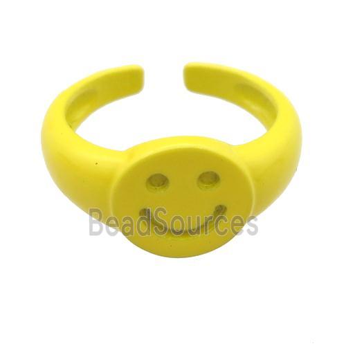 copper Rings with yellow fire lacquered, smileface, adjustable