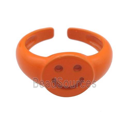 copper Rings with orange fire lacquered, smileface, adjustable