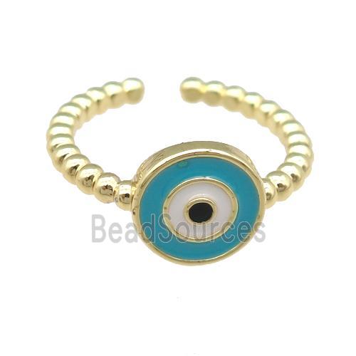 copper Rings with enamel eye, gold plated, adjustable