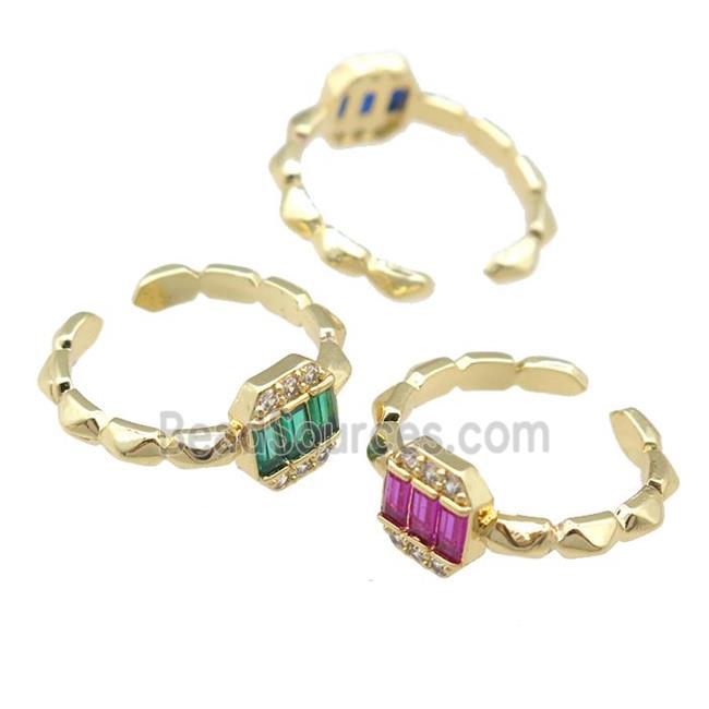 copper Rings pave zircon, gold plated, adjustable, mixed