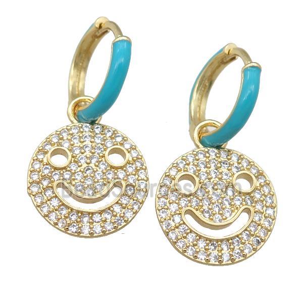 copper hoop Earring with Emoji pave zircon, gold plated