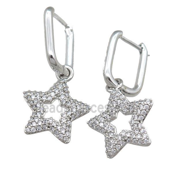 copper Latchback Earrring with star pave zircon, platinum plated