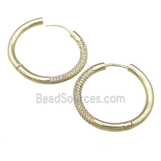 copper Hoop Earrings pave zircon, gold plated