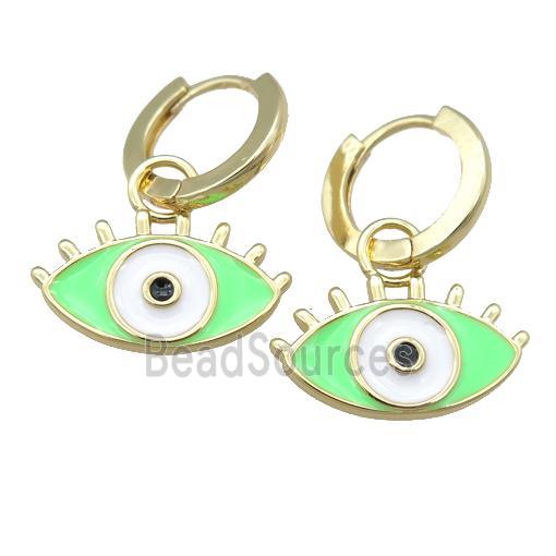 copper Hoop Earring with green Enamel Eye, gold plated