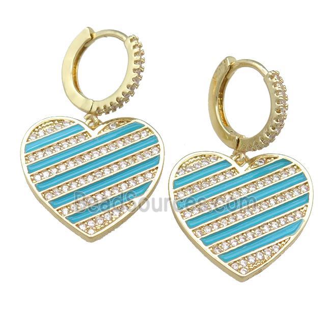 copper Hoop Earring with blue Enamel Heart, gold plated