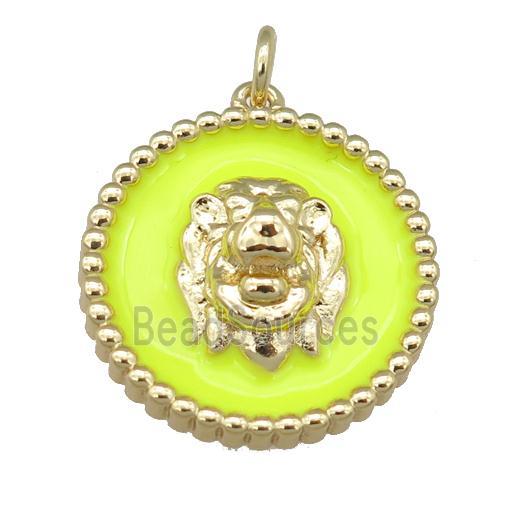 Copper Lion Pendant Yellow Enamel Gold Plated