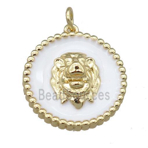 Copper Lion Pendant White Enamel Gold Plated