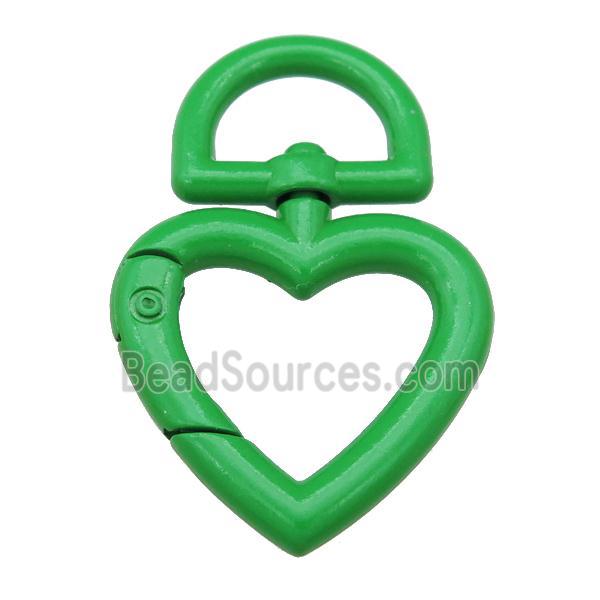 Alloy Carabiner Clasp with green Lacquered Fired, heart