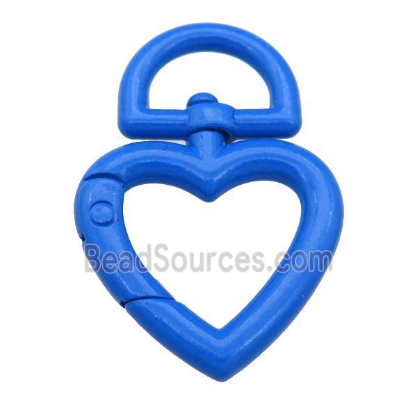 Alloy Carabiner Clasp with blue Lacquered Fired, heart