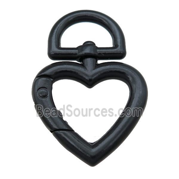 Alloy Carabiner Clasp with black Lacquered Fired, heart