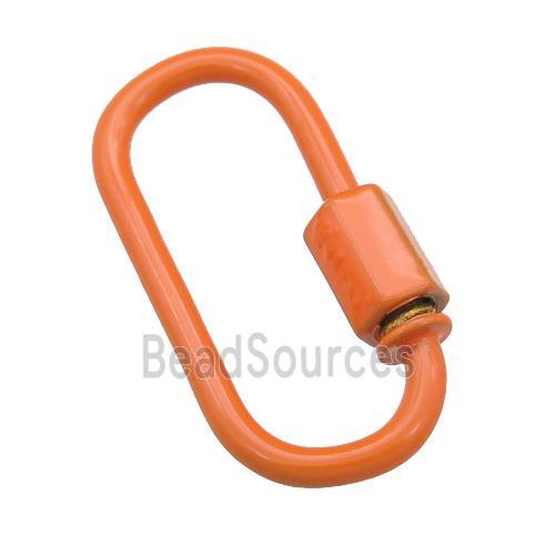 copper oval Carabiner Clasp with orange Lacquered Fired