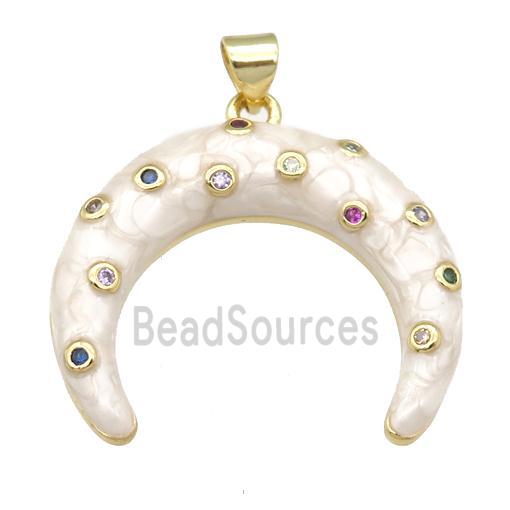 copper crescent pendant with enamel pearlized resin, gold plated