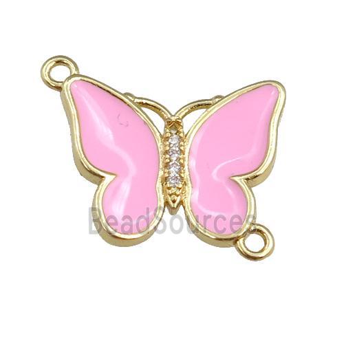 copper butterfly connector with pink enamel, gold plated