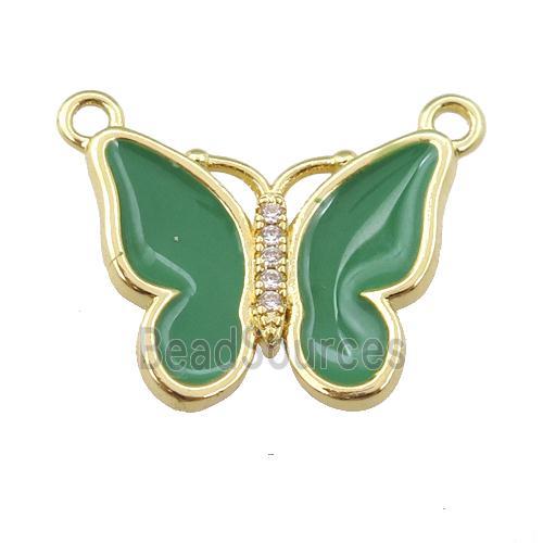 copper butterfly pendant with green enamel, gold plated