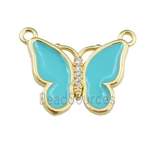 copper butterfly pendant with teal enamel, gold plated