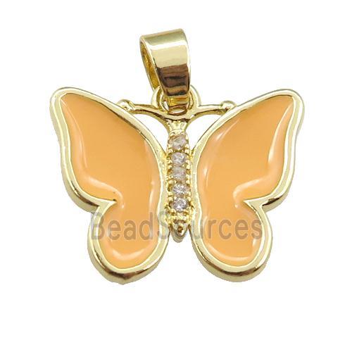 copper butterfly pendant with peach enamel, gold plated