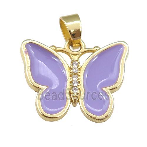 copper butterfly pendant with lavender enamel, gold plated